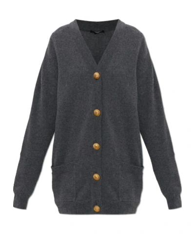 Balmain Long-sleeved Knitted Shirt In Gray