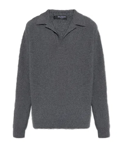 Balmain Long-sleeved Knitted Shirt In Gray