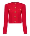 Balmain Buttoned Strong-shoulder Knit Crop Jacket In Red