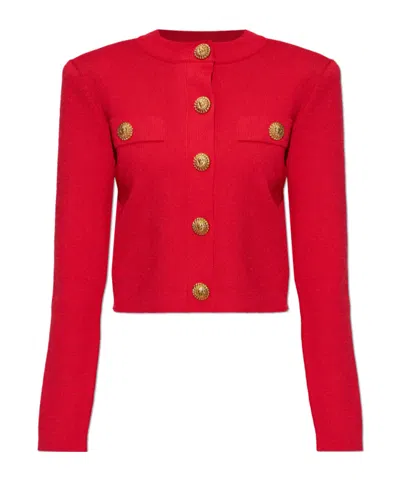 Balmain Long-sleeved Knitted Shirt In Red