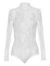 Balmain High Neck Lace Bodysuit With Long Sleeves In White