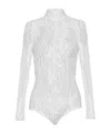 Balmain High Neck Lace Bodysuit With Long Sleeves In White