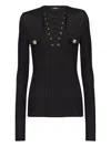 Balmain Long-sleeved Lace-up Top In Black