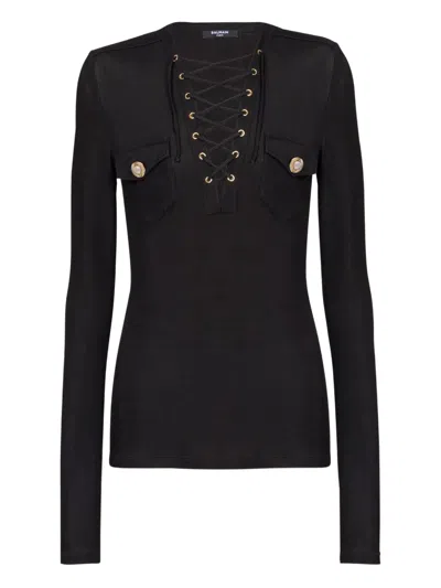 BALMAIN LONG-SLEEVED LACE-UP TOP