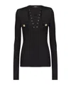 Balmain Long-sleeved Lace-up Top In Black