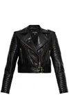 Balmain Long-sleeved Leather Jacket In Black