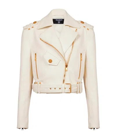 Balmain Bikerjacke Mit Reissverschluss In White