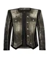 Balmain Denim-print Leather Jacket In Black
