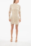 Balmain Long Sleeved Mesh Dress In Neutral