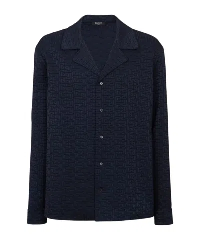 Balmain Pb Labyrinth-jacquard Pyjama Shirt In Blue
