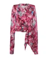 Balmain Feather-print Silk Blouse In Pink