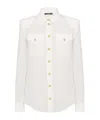Balmain Button-embellished Silk Crepe De Chine Shirt In White
