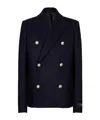 Balmain Double-breasted Coat With Logo Buttons In Navy Blue