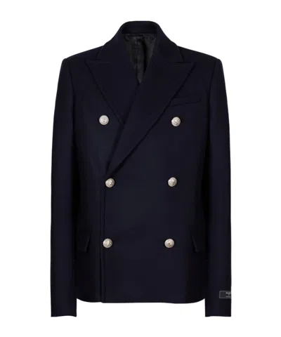 Balmain Long-sleeved Short Coat In Blue