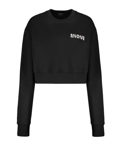Balmain Cropped Logo Sweatshirt In Black