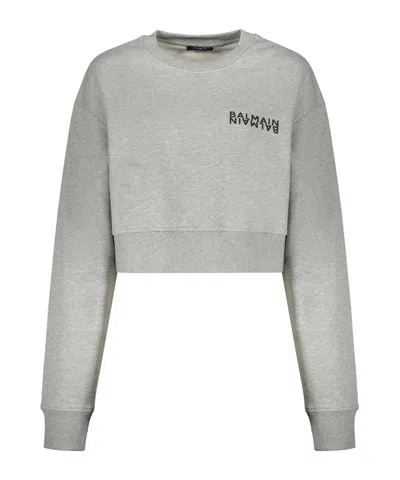 Balmain Cropped Sweatshirt In Gray