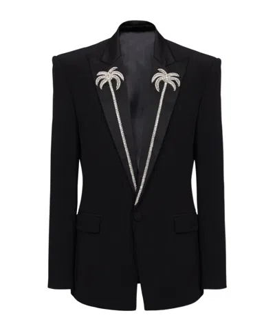 Balmain Long-sleeved Suit Coat In Black/ Crystal