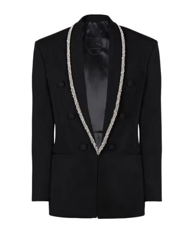 Balmain Grain De Poudre Jacket With Embroidered Collar In Black