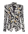 Balmain Graphic Print Blazer Peak Lapels In Black
