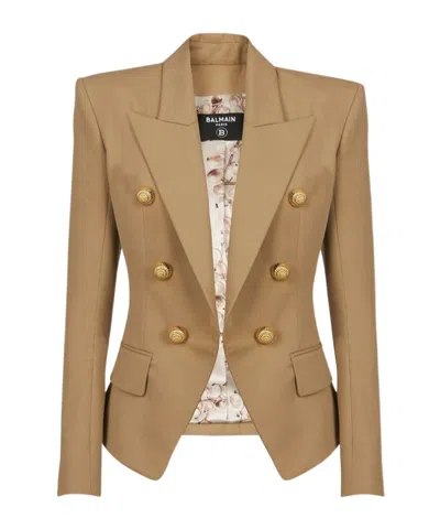 Balmain Cotton Peak-lapel Blazer In Beige