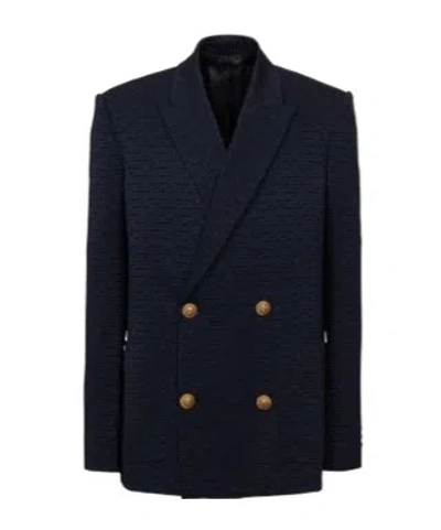Balmain Long-sleeved Suit Coat In Navy Blue