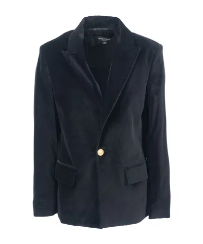 Balmain Long-sleeved Suit Jacket In Blue