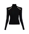 Balmain Button-embellished Ribbed-knit Jumper In Black