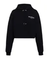 Balmain Flocked Logo Cotton Crop Hoodie In Black
