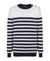 Balmain Button-detail Striped Cashmere Jumper In Black