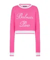 Balmain Cotton-blend Embroidered-logo Sweater In Pink