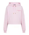 Balmain Flocked Logo Cropped Organic Cotton Hoodie In Purple
