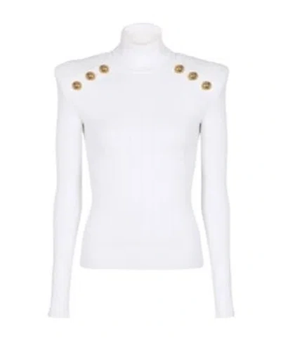 Balmain Rib Knit Viscose Sweater In White