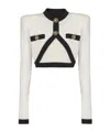 Balmain Wool Blend Cropped Cardigan In White