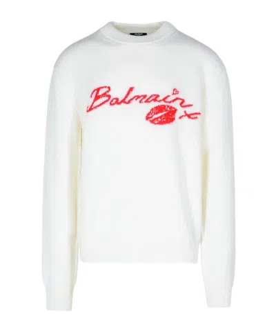 Balmain Long-sleeved Sweater In White