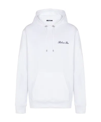 BALMAIN BALMAIN LOGO EMBROIDERED DRAWSTRING HOODIE