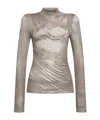 Balmain Draped Mock Neck Top In Nude