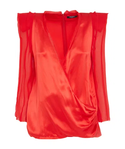 Balmain Long-sleeved Tops In Red