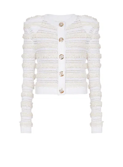 BALMAIN LONG-SLEEVED TWEED-EFFECT KNIT CARDIGAN