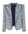 Balmain Spencer Button-embellished Frayed Cotton-blend Tweed Blazer In Black