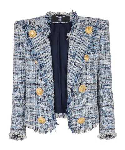Balmain Cropped Tweed Edge-to-edge Jacket With 8 Buttons In Gray
