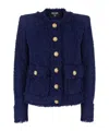 Balmain Blue Collarless Jacket With Gold Buttons In Tweed Woman In Black