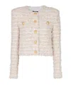 Balmain White Crewneck Cardigan With Jewel Buttons In Golden