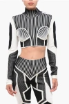 Balmain Long Sleeved Two-tone Cropped Top In Gray