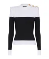 Balmain 3-button Twisted Knit Colorblock Top In Multi