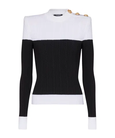 BALMAIN BALMAIN LONG-SLEEVED TWO-TONE KNIT TOP