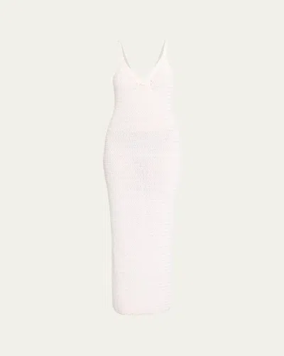 Balmain Long Sleeveless Crochet Dress In White