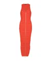 Balmain Long Sleeveless Dress In Crocodile Knit In Red