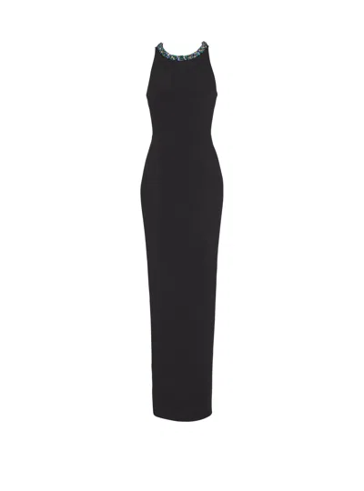Balmain Long Sleeveless Dress In Embroidered Velvet In Black