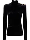 Balmain Buttoned Ls Bouclette Baroque Top In Pa Black