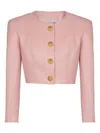 Balmain Long Sleeves Buttoned Lambskin Cropped Jacket In Pink